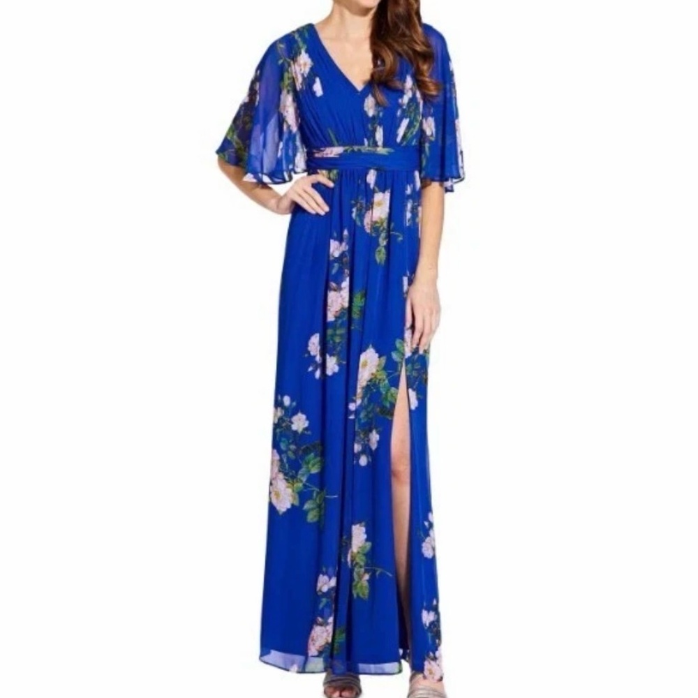 Adrianna Papell Blue Floral Maxi Dress